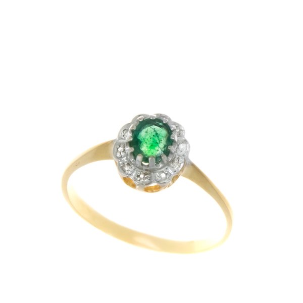 Kultainen Smaragdi sormus timanteilla